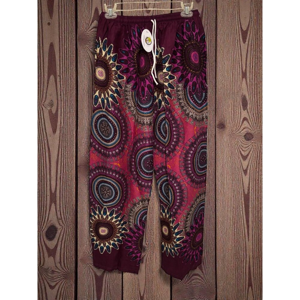 Bohemian Mandala Print Drawstring Pants With Elastic Waist Pink